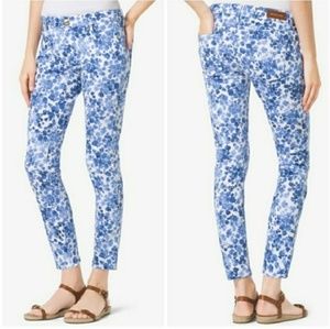 Michael Kors white and blue floral ankle jeans